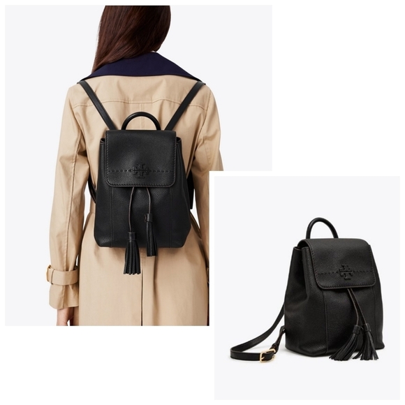 Tory Burch Handbags - Tory Burch Mcgraw Black Leather Backpack with Tassel